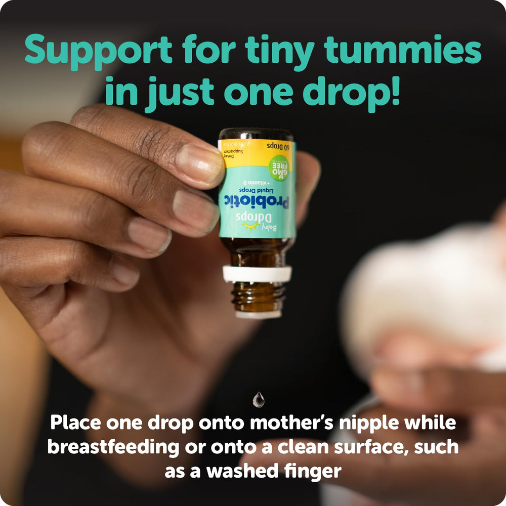 Ddrops Baby Probiotic no artificial preservatives badge signals clean, baby-friendly formula.