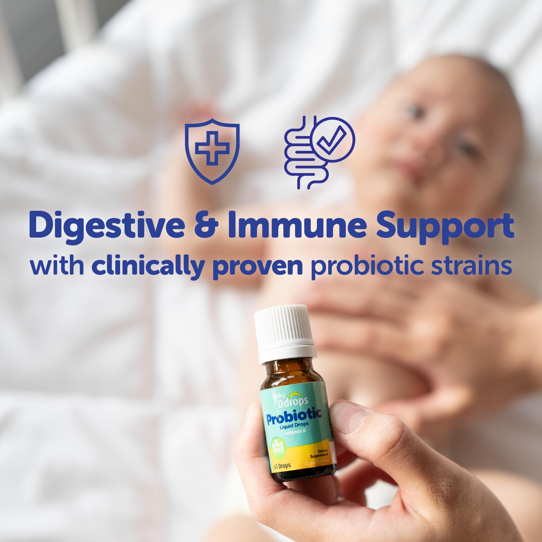 Ddrops Baby Probiotic vitamin D content on label underscores vitamin D3 for bone support.