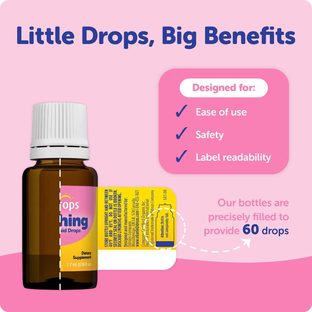 Ddrops teething drops dropper enables precise one-drop dosing.