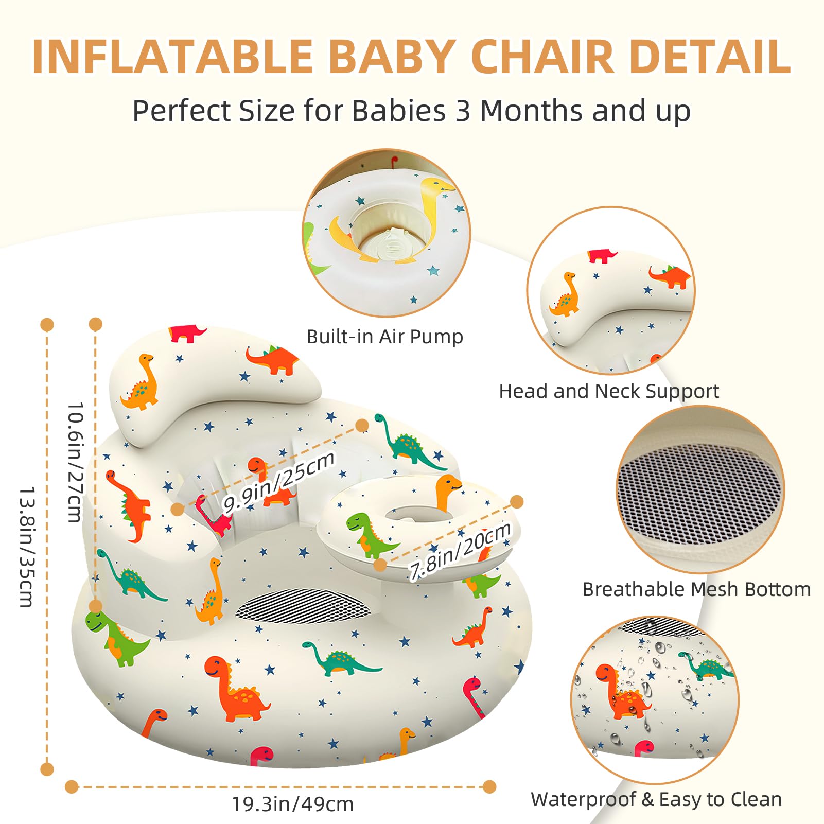 DDTPDE back-support chair in dinosaur theme supports upright seating for comfort.
