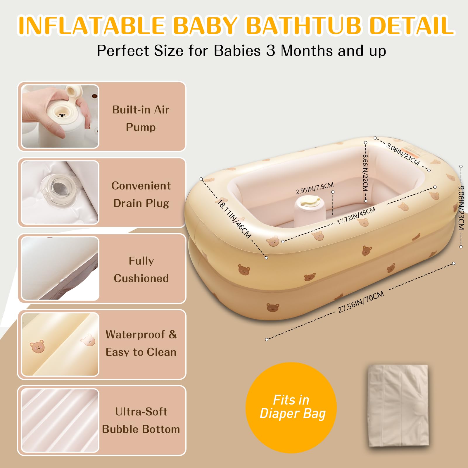 DDTPDE foldable infant bath tub stores flat and travels easily for vacations.
