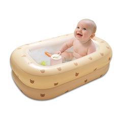 DDTPDE inflatable baby bathtub with built-in air pump and bear design for quick setup.