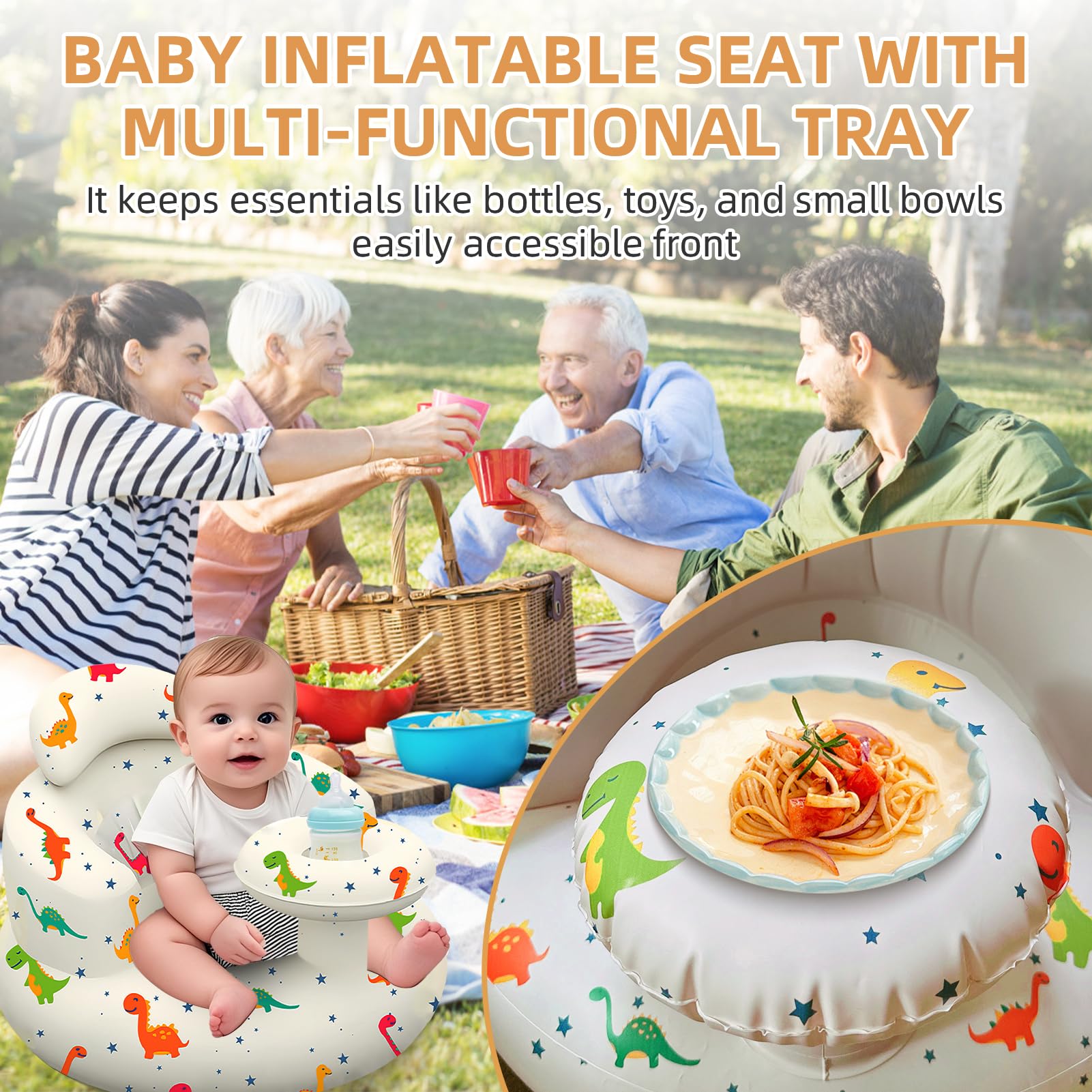 DDTPDE sit-up chair supports feeding and gentle play sessions.