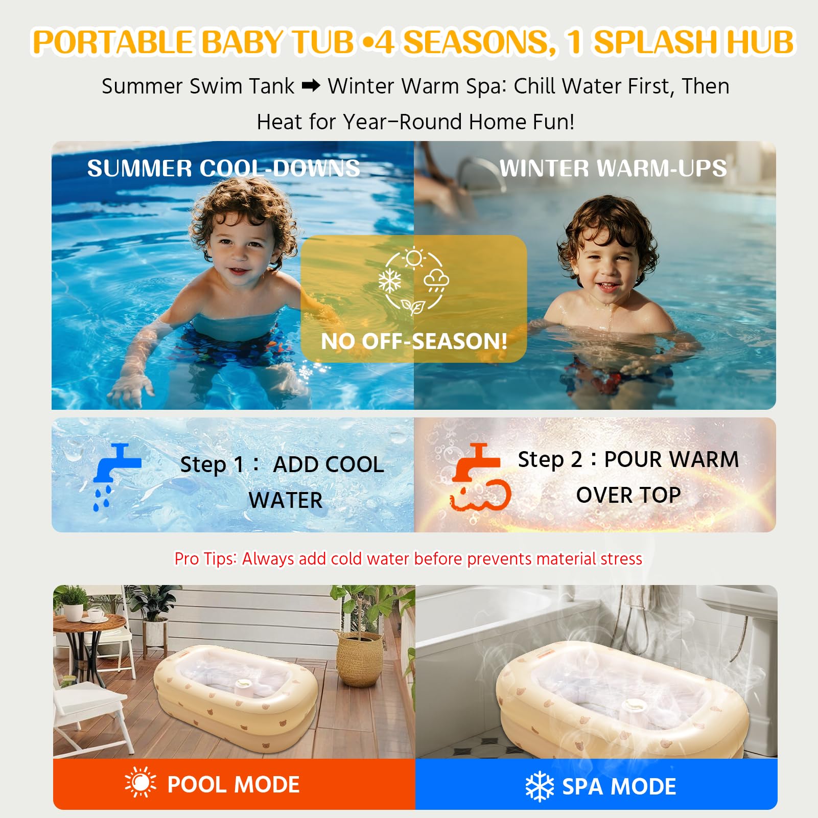 DDTPDE thick non-toxic PVC material offers durable, comfortable bath space.