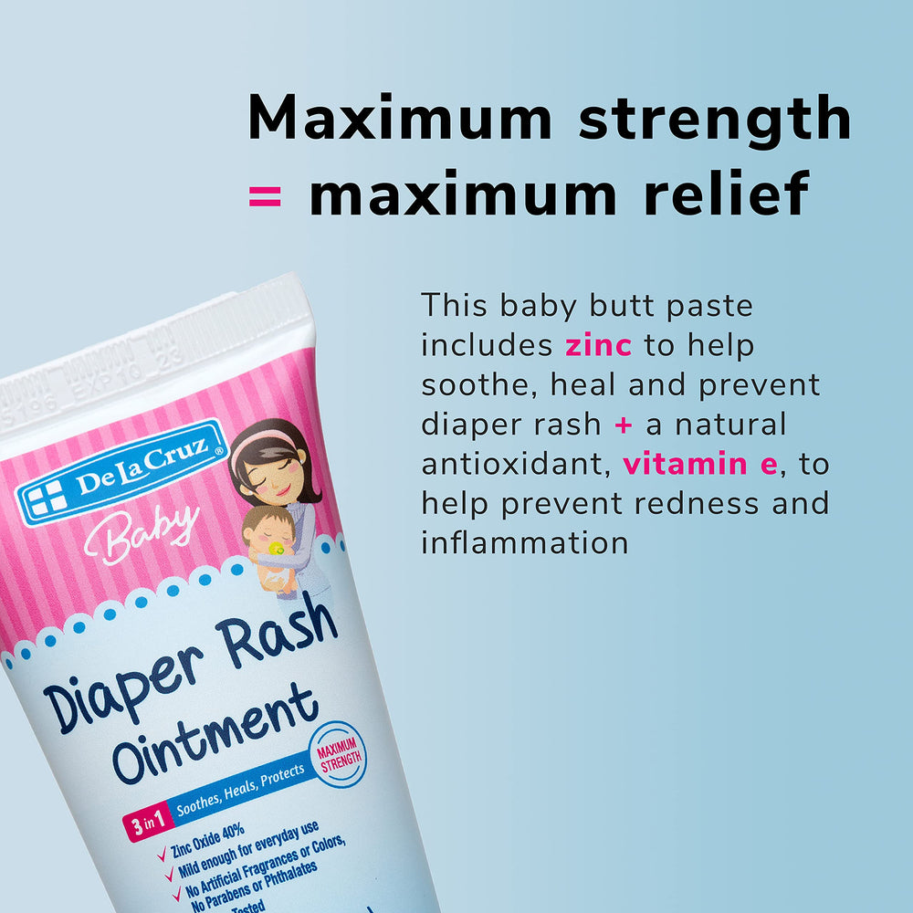 De La Cruz diaper rash ointment packaging box emphasizes safe, effective ingredients.