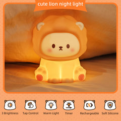DEALFUN Lion Night Light back view highlights BPA-free silicone shell