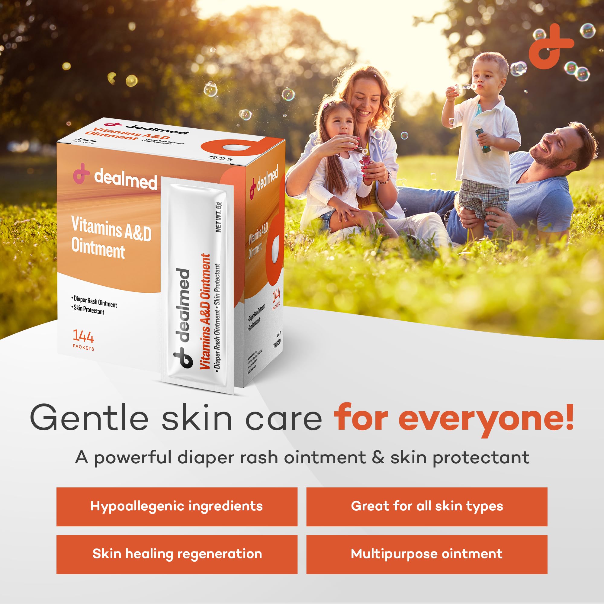 Dealmed A&D Ointment single-use packets emphasize hygiene and convenience.