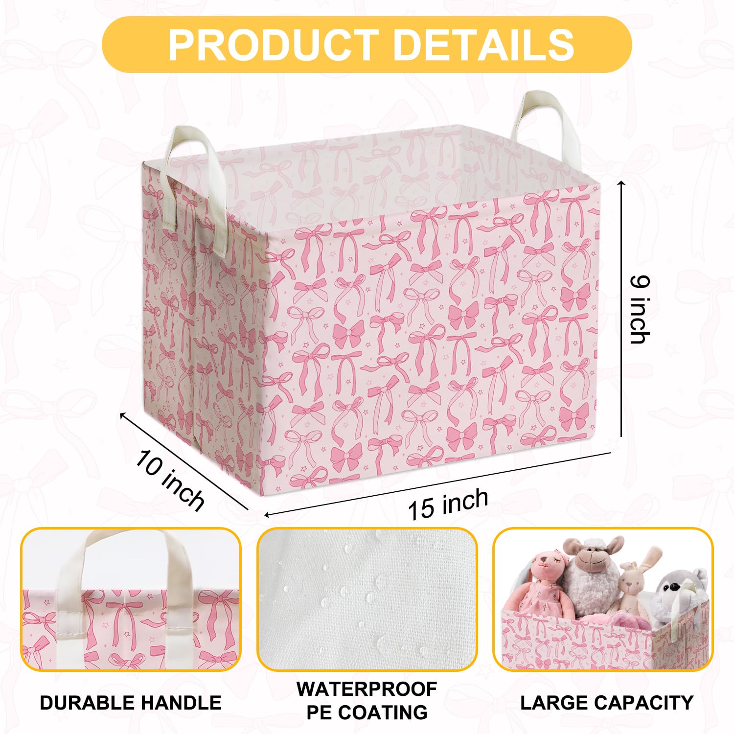 DEANHOT pink bow storage box folded flat saves space when not in use.