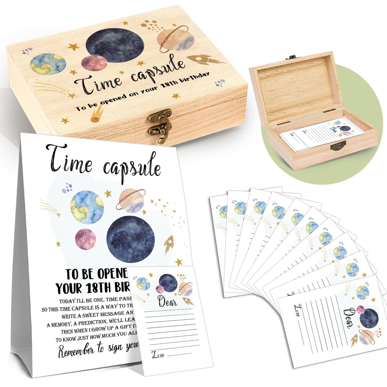 DEANHOT Planet Memory Time Capsule box — wooden keepsake for lasting memories.