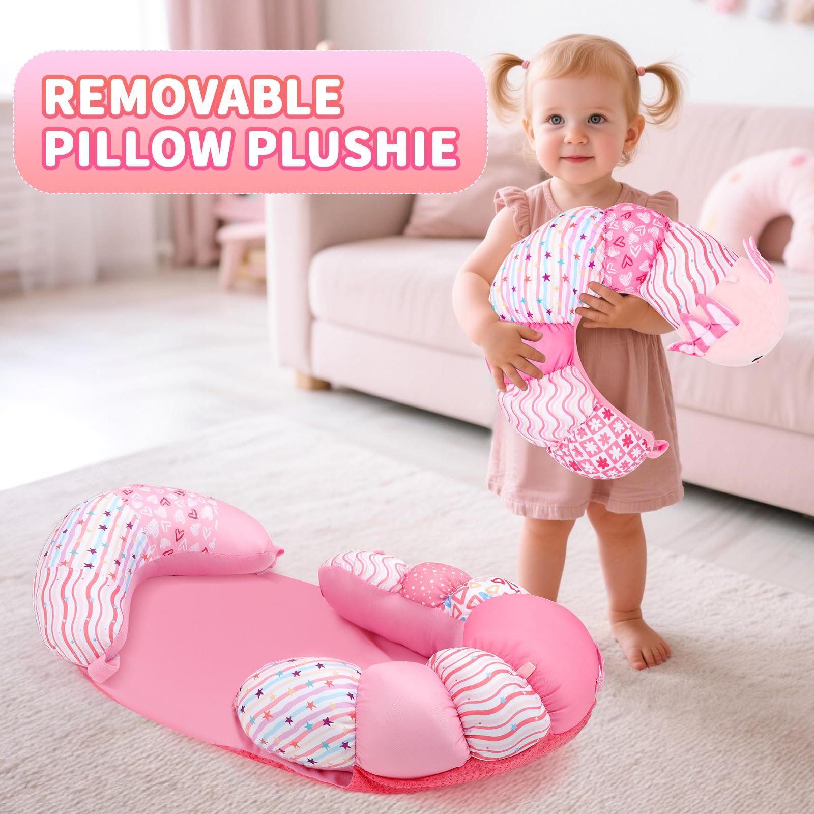 deAO 3-in-1 cushion and nursing pillow provides soft, safe tummy time support
