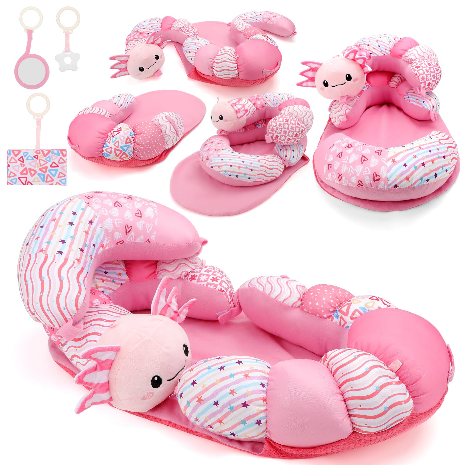 deAO tummy time mat with mirror and teething toys boosts sensory exploration