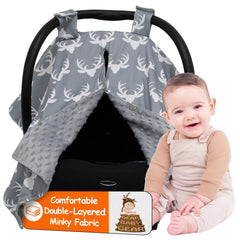Dear Baby Gear 40x30 car seat canopy with antlers on gray sun protection on outings