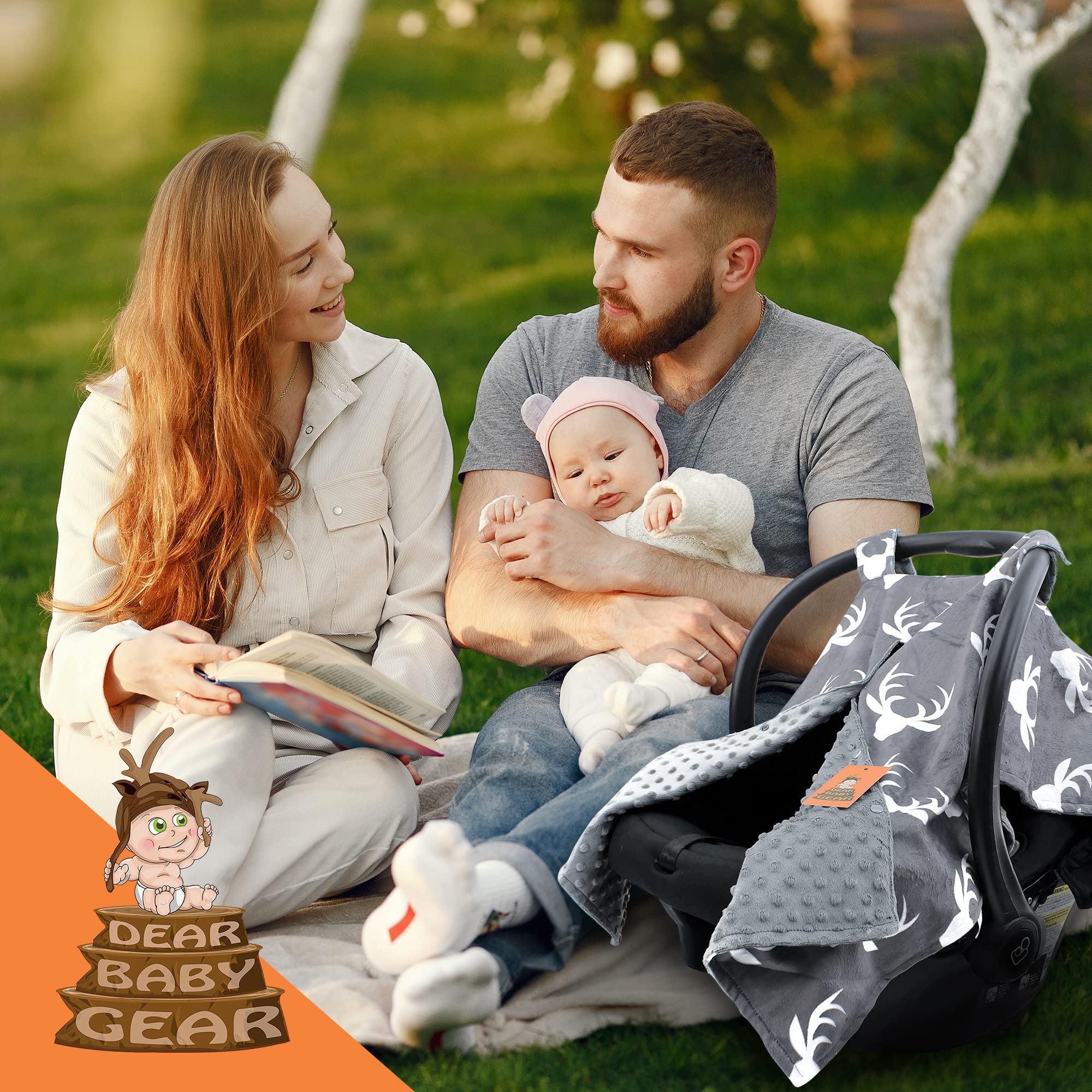 Dear Baby Gear car seat canopy and stroller shade gray dot reduces glare on walks