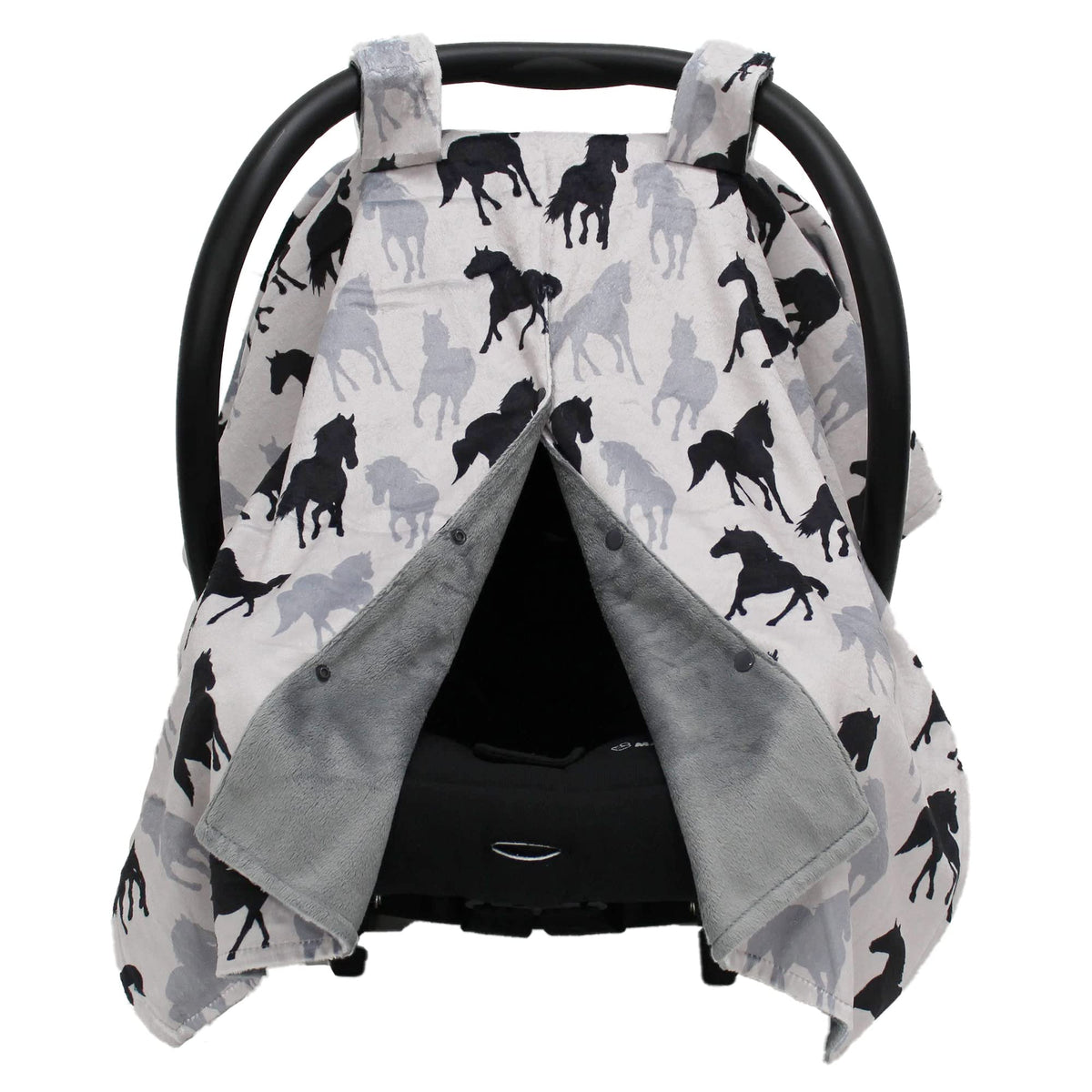 Dear Baby Gear car seat cover front view offers shade and protection.