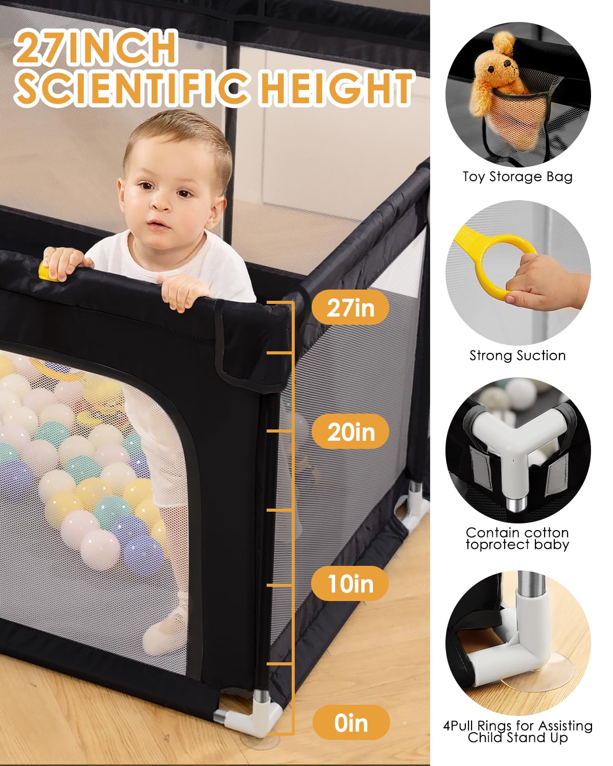 DEAR LOV playpen anti-slip suction cups stabilize the play yard