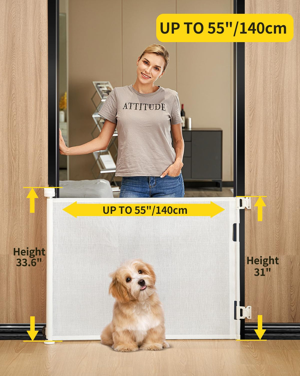 dear-lov retractable gate extended to 55 inches width for versatile doorway safety