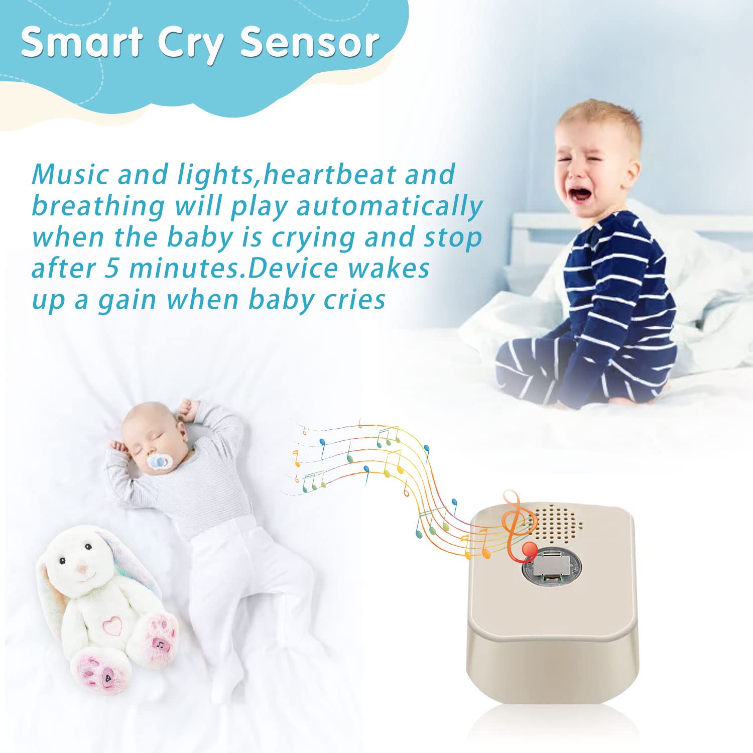 DEARBABY breathing rabbit with rhythm heartbeat offers womb-like comfort.
