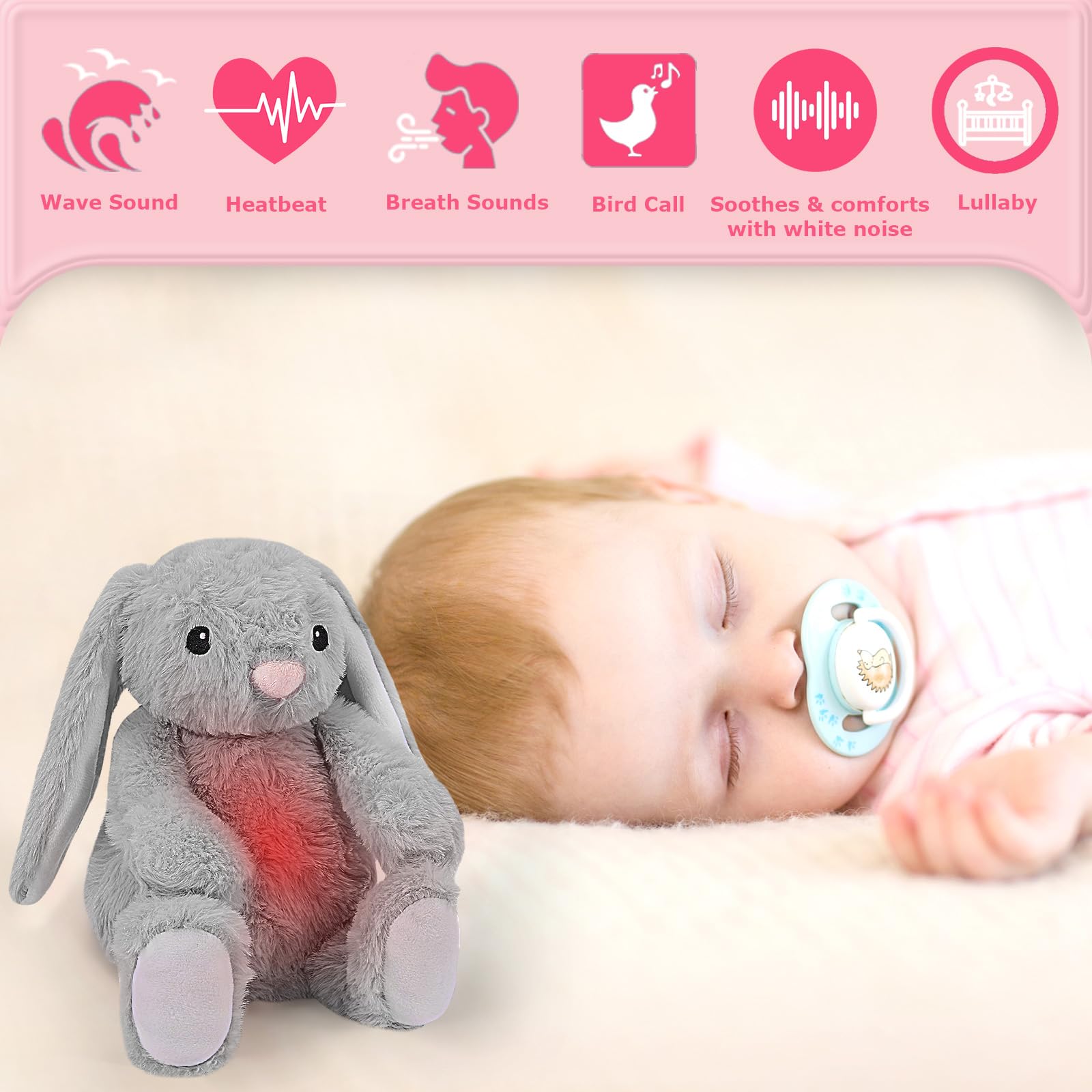 DEARBABY bunny vibrating heartbeat mode aids gentle nap-time calming.