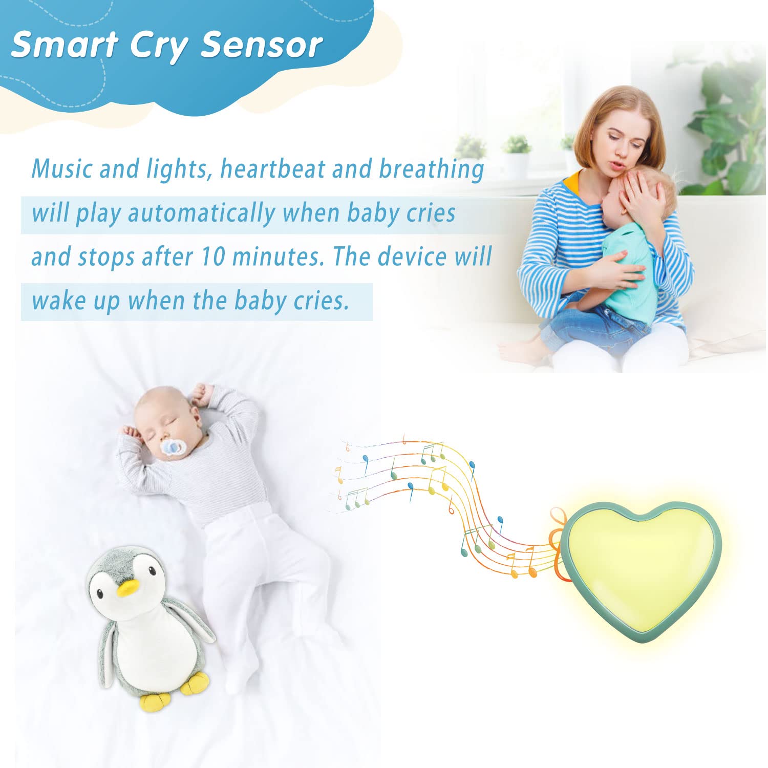 DEARBABY cuddly plush toy texture is soft for nap time comfort.