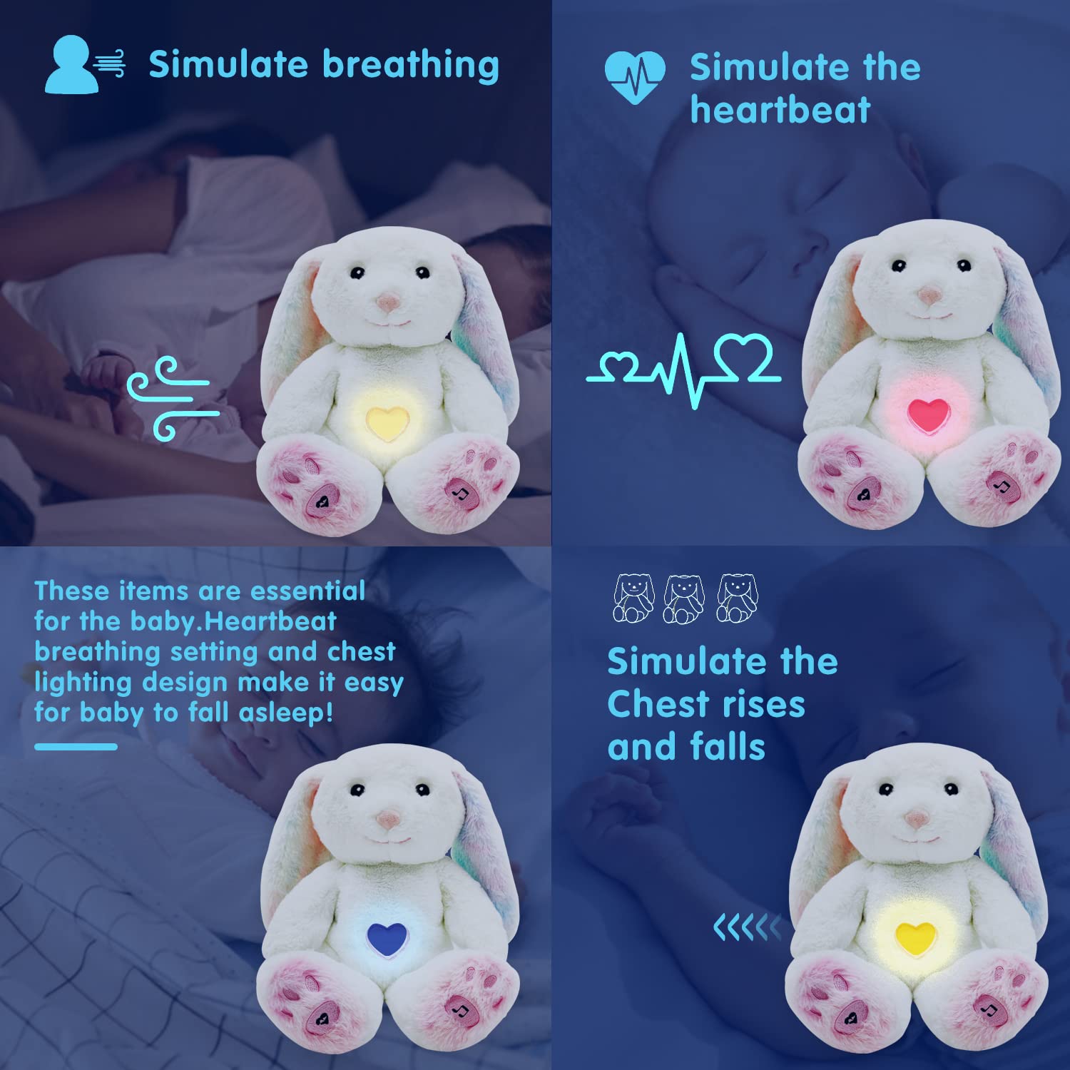 DEARBABY soft plush with embroidered eyes emphasizes safe, comforting design.