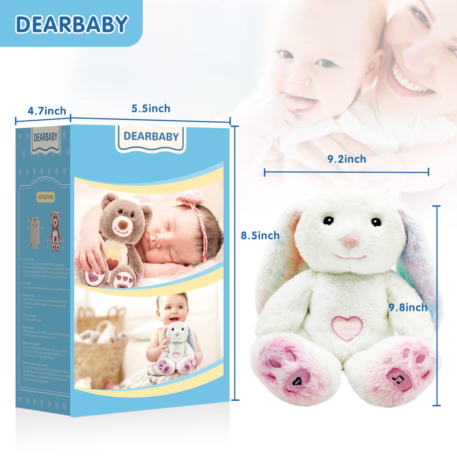 DEARBABY four-color light cycle provides gentle ambient bedtime glow.