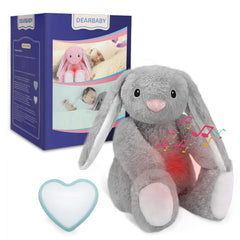 DEARBABY heartbeat bunny plush closeup, a cozy sleep companion for soothing babies.