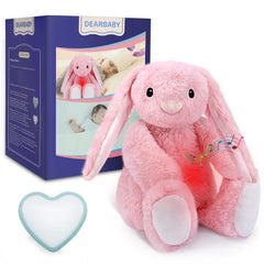 DEARBABY heartbeat bunny plush calms baby at bedtime with gentle heartbeat sound.