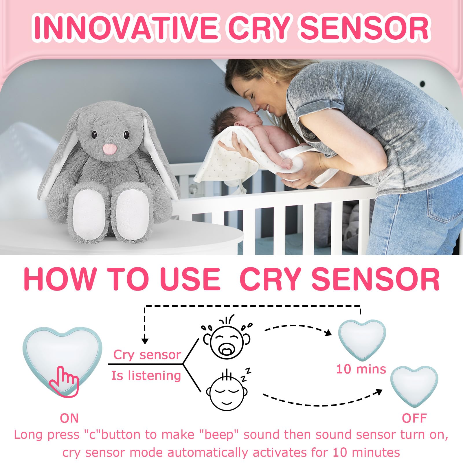 DEARBABY machine-washable heartbeat toy with removable electronics for easy cleaning.