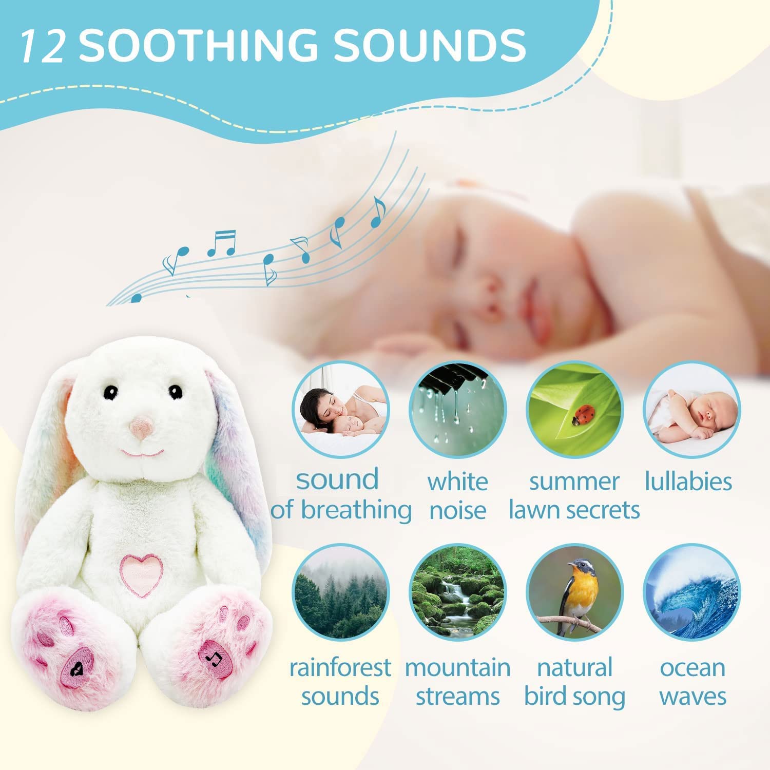 DEARBABY night light on belly glows softly for soothing visibility.
