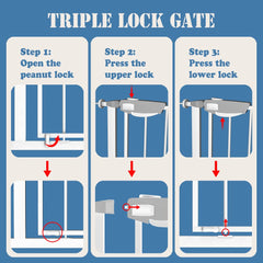 DEARBB Triple Lock Baby Gate extension kit options expand openings from 31 to 86 inches.