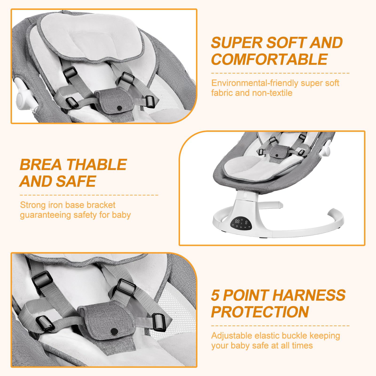 DEAREST BABY baby swing easy assembly implies quick setup in busy homes.