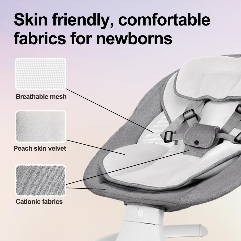 DEAREST BABY Baby Swing easy-clean fabric simplifies washing after messes.