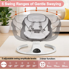 DEAREST BABY baby swing grey side view highlights portable frame for room-to-room use.