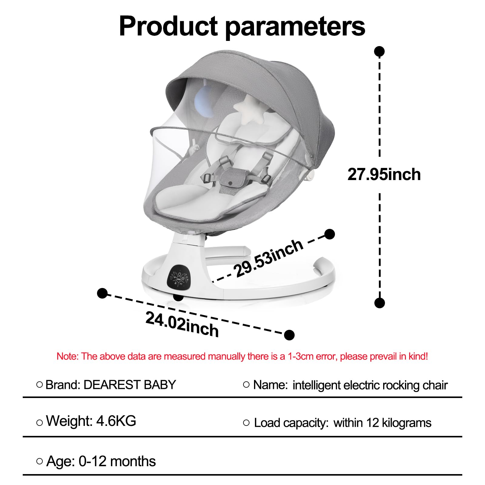DEAREST BABY Baby Swing grows with little one through 0-12 months of use.
