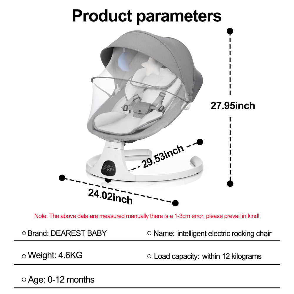 DEAREST BABY Baby Swing grows with little one through 0-12 months of use.