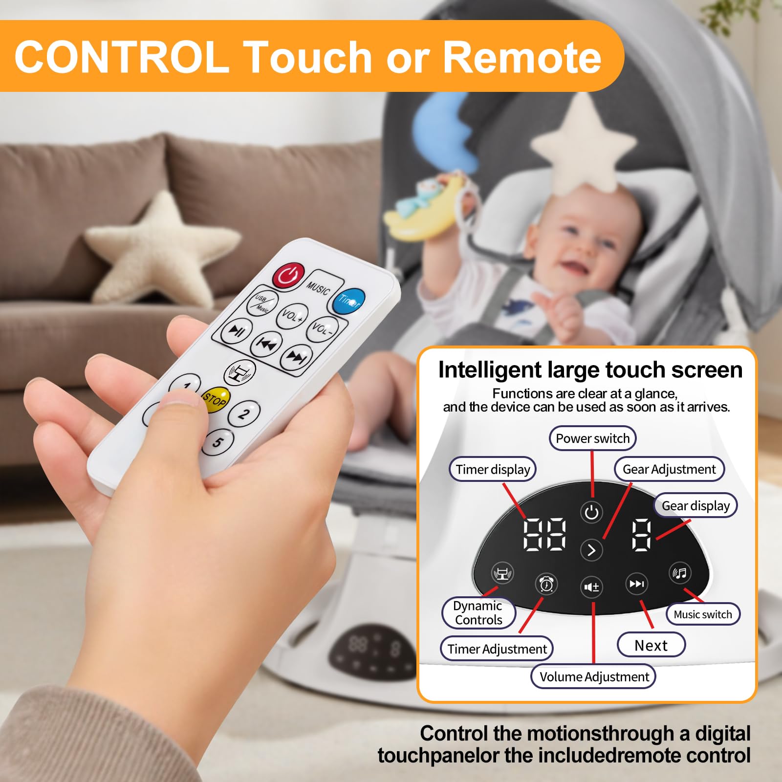 DEAREST BABY baby swing lullabies show built-in tunes for soothing bedtime routines.