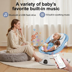 DEAREST BABY baby swing side view demonstrates stability and space-efficient profile.