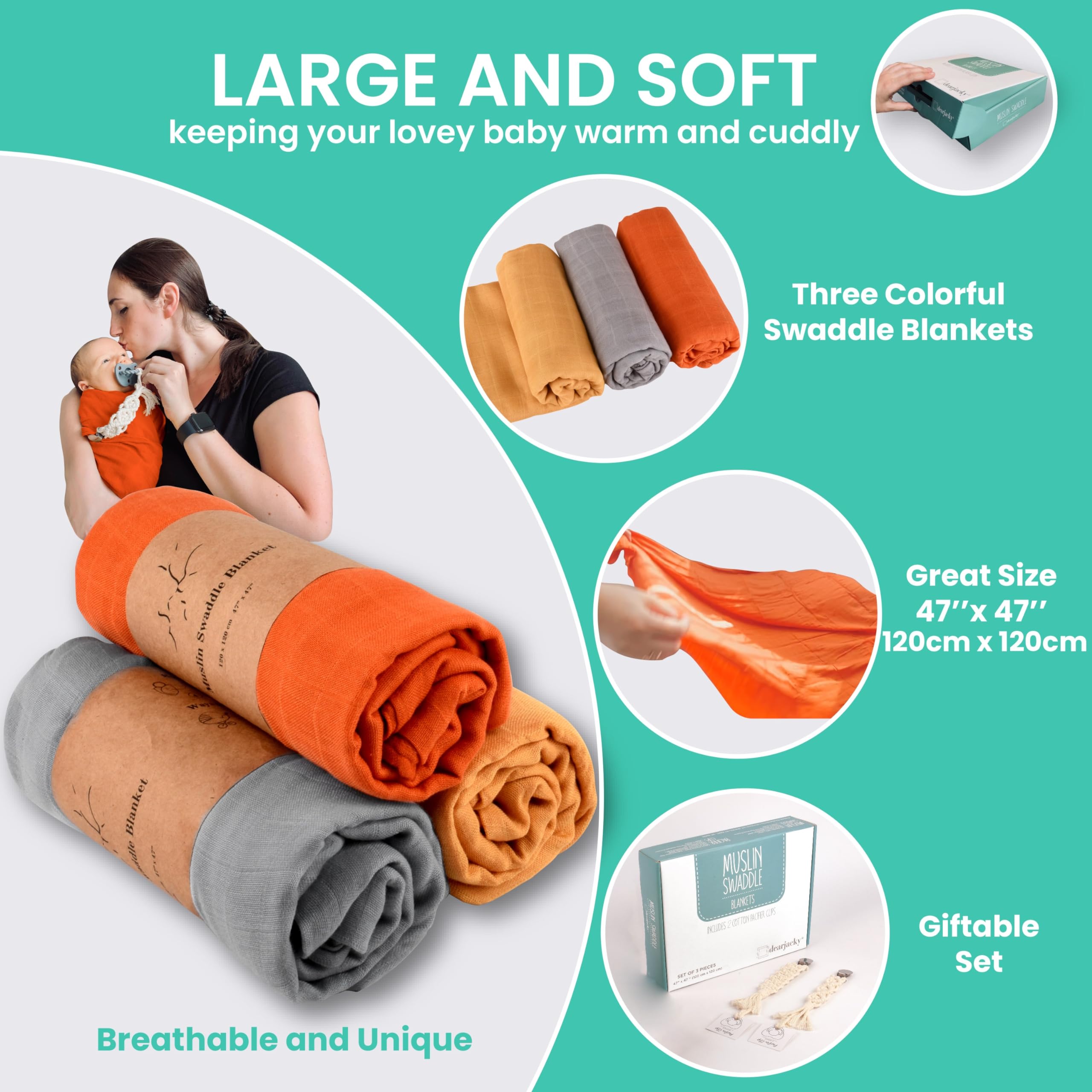 dearjacky orange muslin swaddle in-use demonstrates breathable comfort for newborns