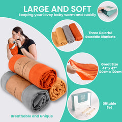 dearjacky orange muslin swaddle in-use demonstrates breathable comfort for newborns