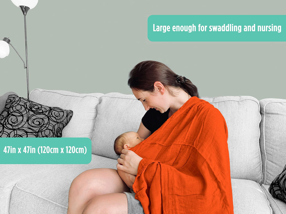 dearjacky orange muslin swaddle nursing-cover setup for discreet breastfeeding