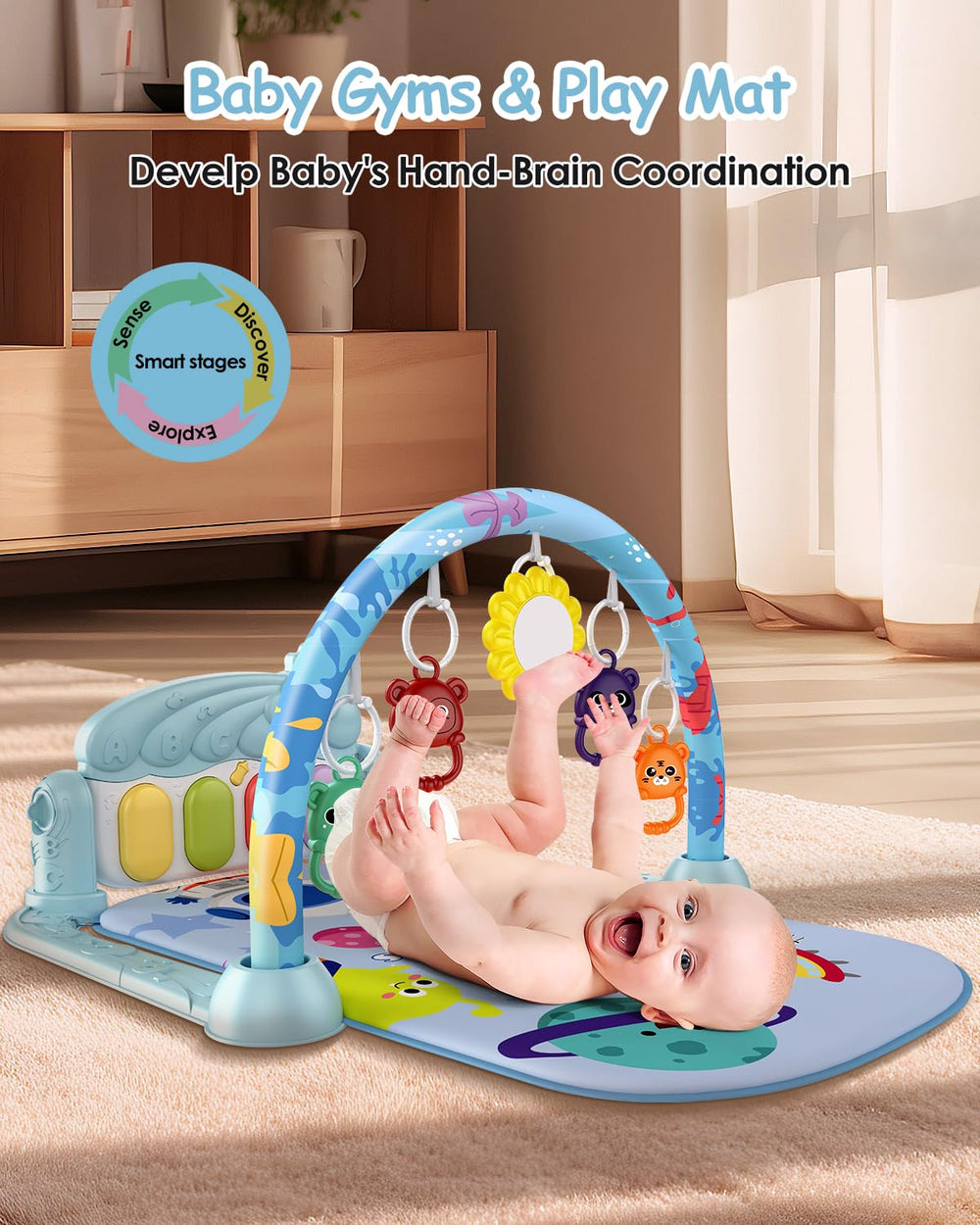 Dearlomum Baby Play Gym piano keys light-up highlights cause-and-effect play