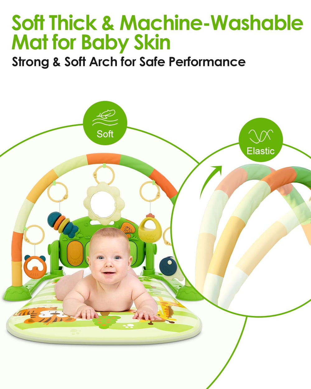 Dearlomum Baby Play Mat flower-mirror green encourages self-discovery and visual tracking
