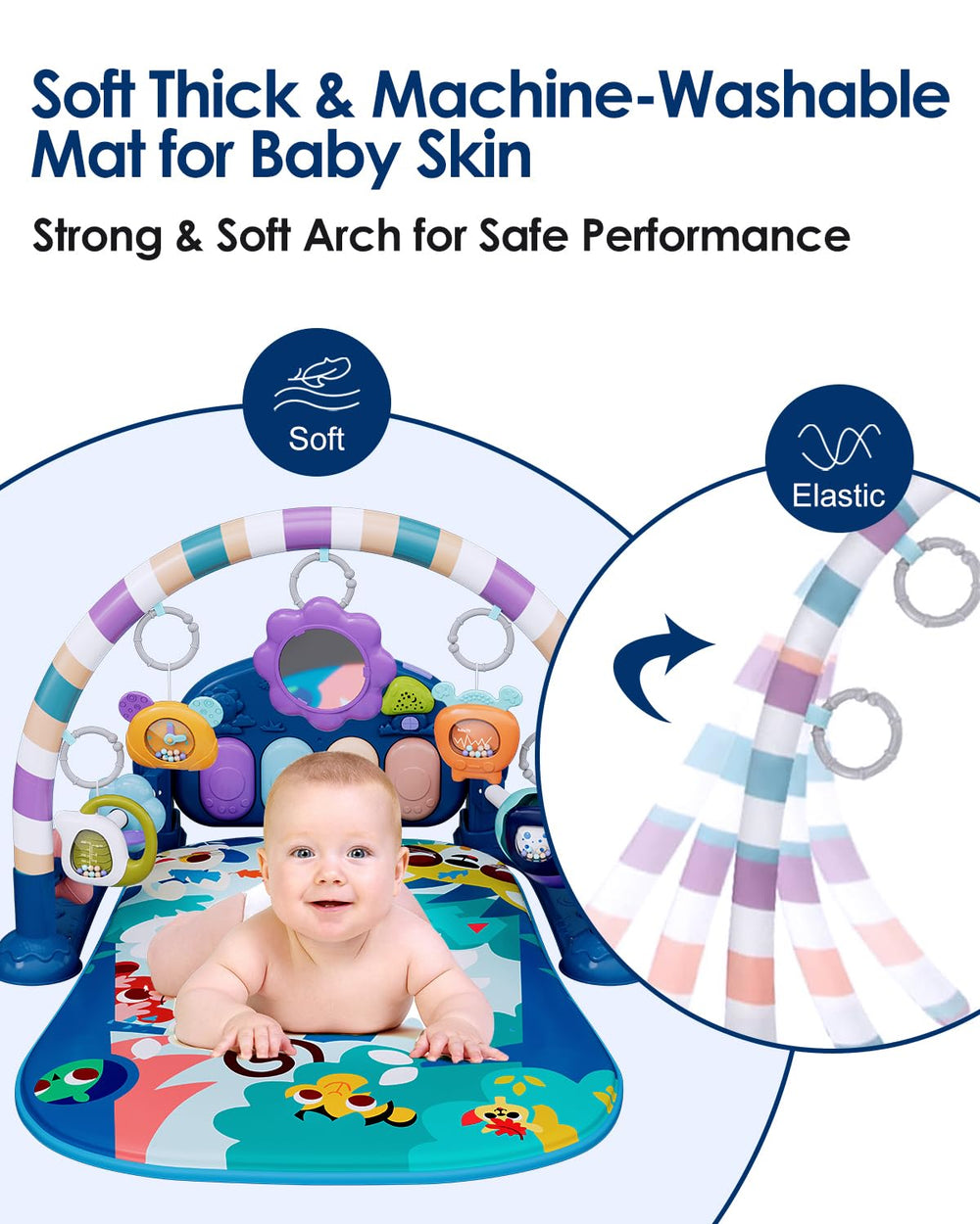 Dearlomum Baby Play Mat Gym safety guardrail adds secure playtime.