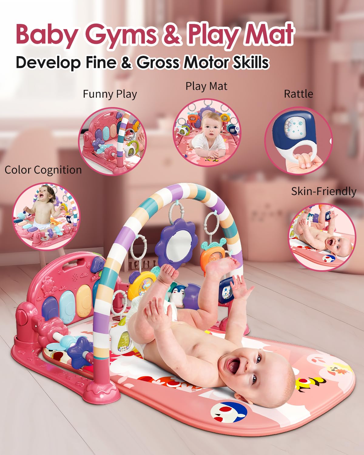 dearlomum Baby Play Mat Gym teapot-rattle prompts grasping and auditory exploration