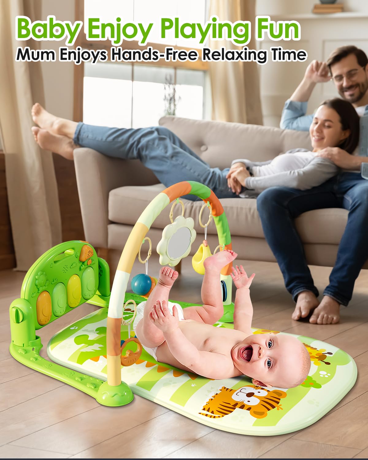 Dearlomum Baby Play Mat water-cup green promotes hand-eye coordination through varied textures and sounds