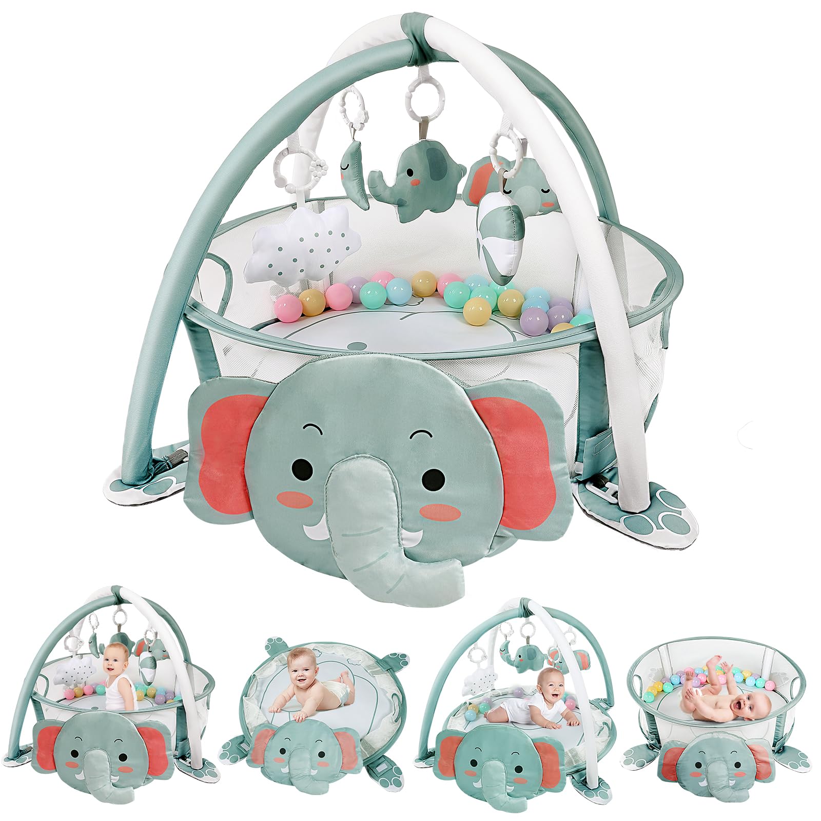 Dearlomum elephant 4-in-1 baby play mat for safe tummy time and cozy play.