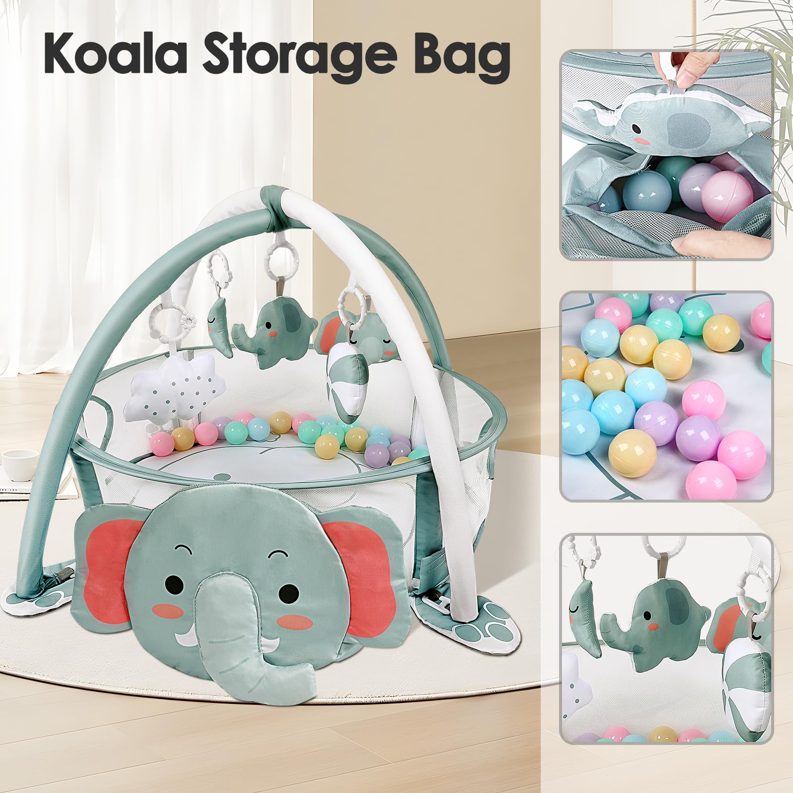 Dearlomum elephant ball pit includes 30 colorful balls for sensory play.