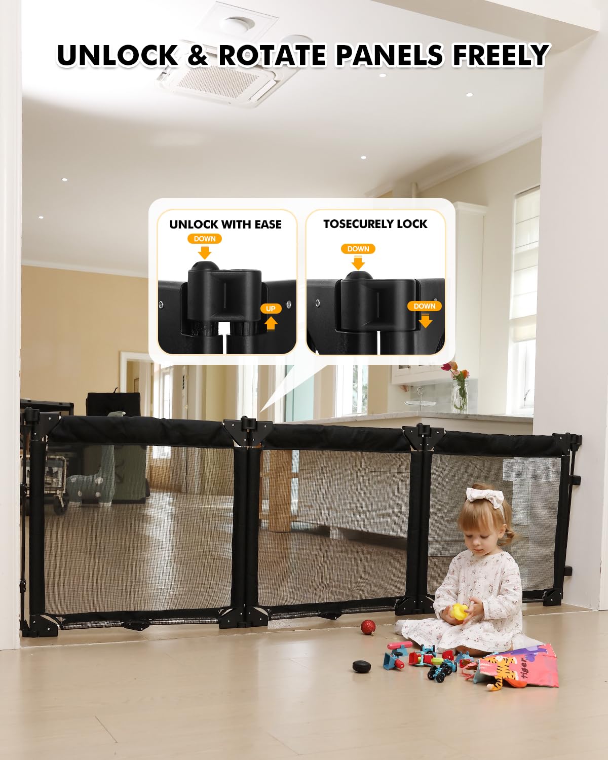 Dearlomum gate playpen folding design demonstrates portable setup for travel and quick room transitions.