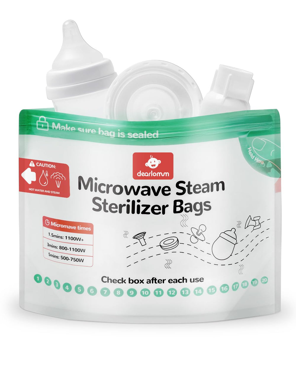 Dearlomum microwave steam sterilizer bag with bottle inside for rapid sanitization on the go.