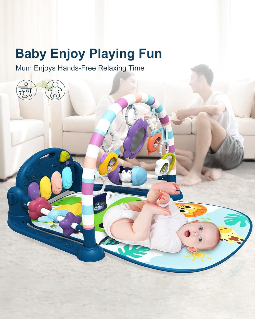 Dearlomum new blue baby play mat tummy time view supports arm, neck, and back strength